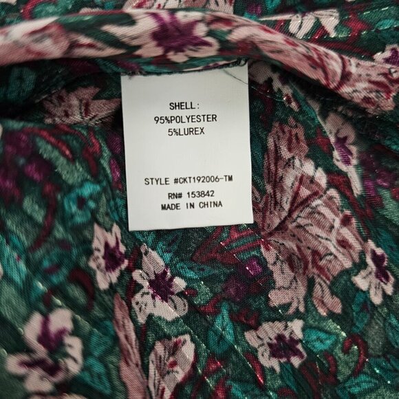 Melloday Long Sleeve Semi Sheer Floral Purple And Green Button Up Blouse - Picture 5 of 9